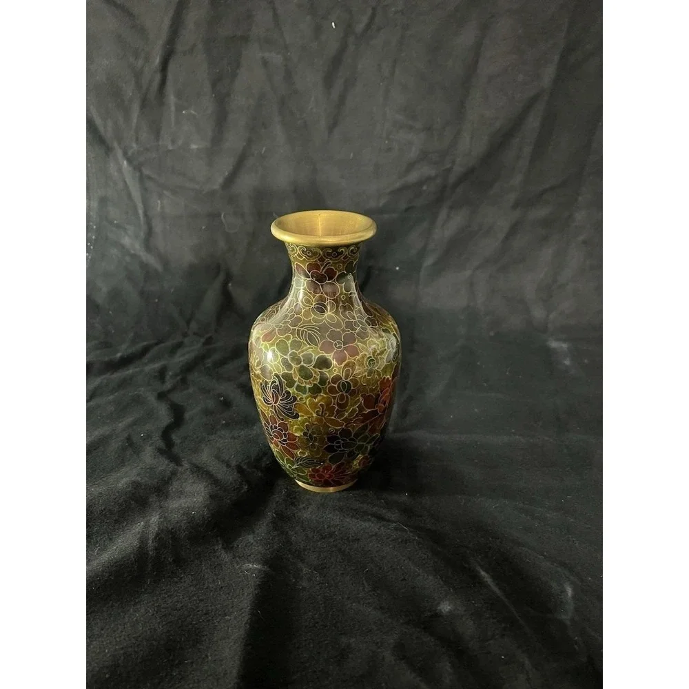 Vintage Chinese Cloisonné Enamel Brass Floral Vase  set | Decorative Art